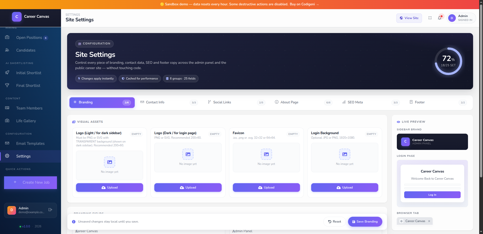 Site Settings & Branding