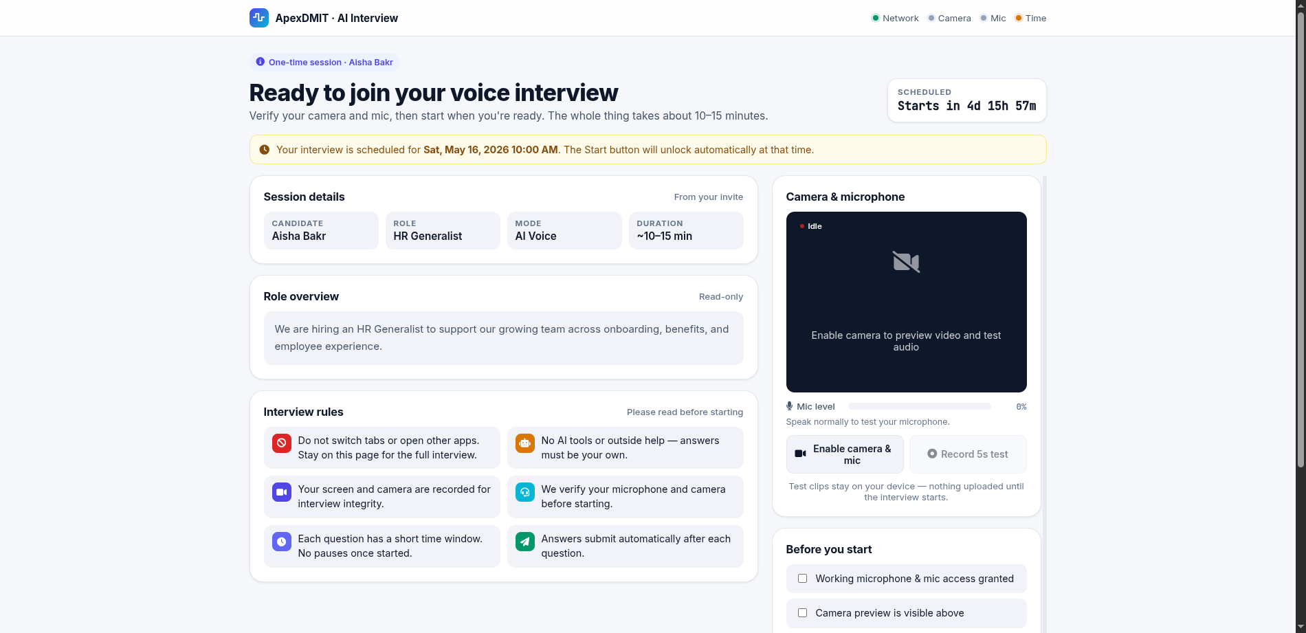 AI Voice Interview (Candidate)