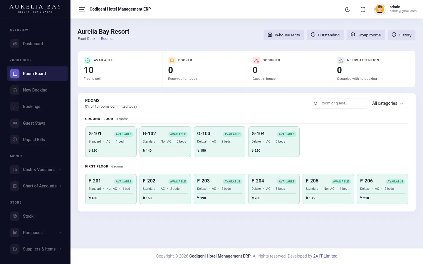 Hotel Management ERP screen