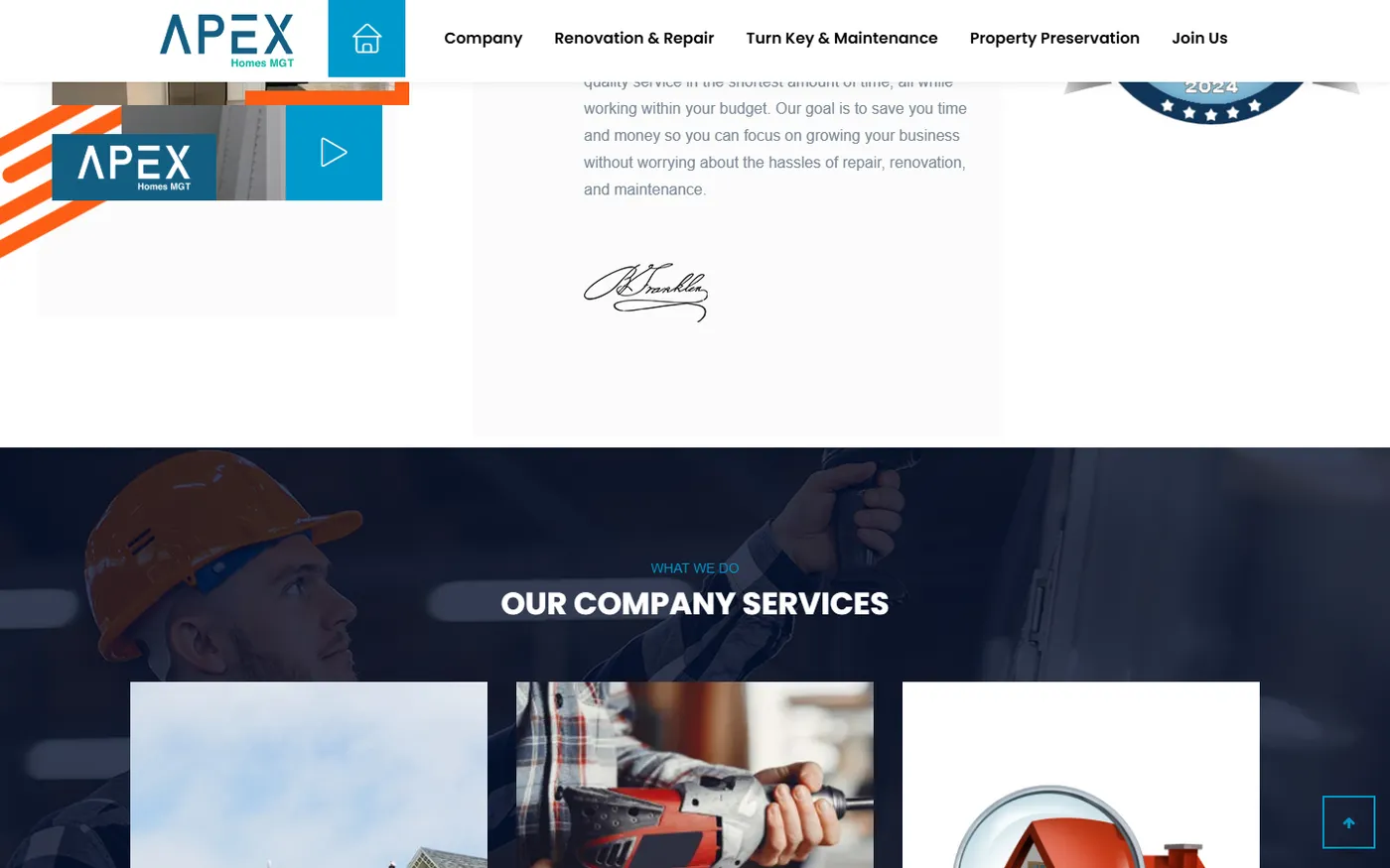 Apex Homes MGT — Custom WordPress Theme (Property Preservation), screen 2