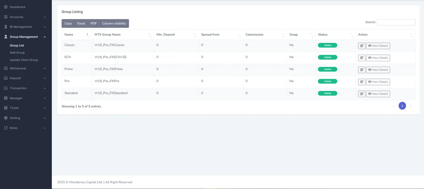 Forex CRM — MT5 Broker Platform (Wundersys Capital), screen 2