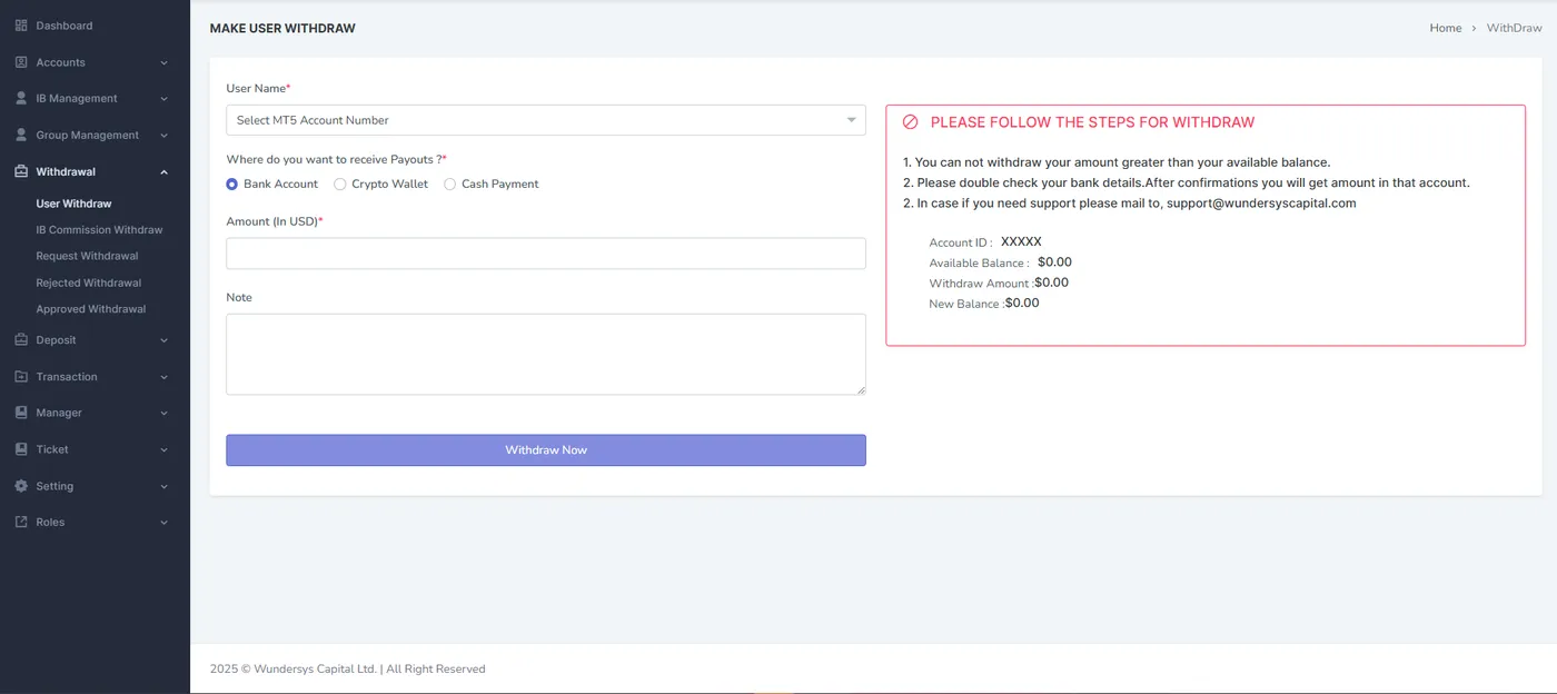 Forex CRM — MT5 Broker Platform (Wundersys Capital), screen 3