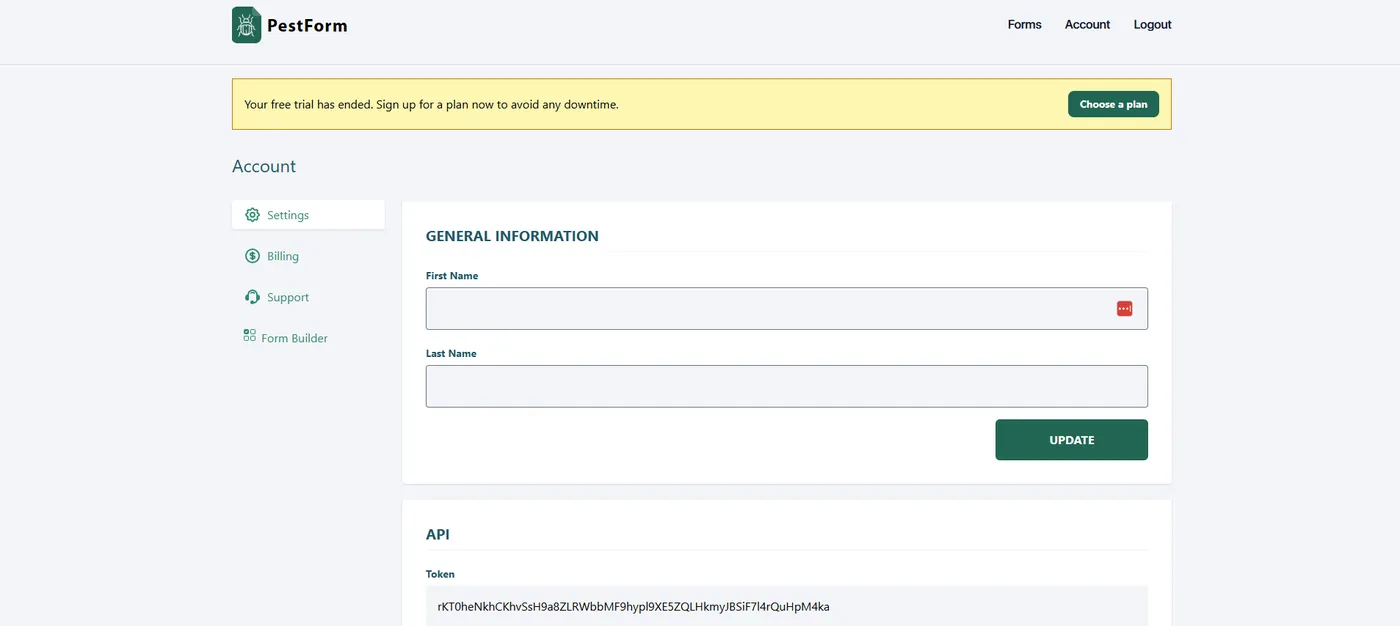 PestForm — Form-Backend SaaS (Form Endpoints as a Service), screen 4