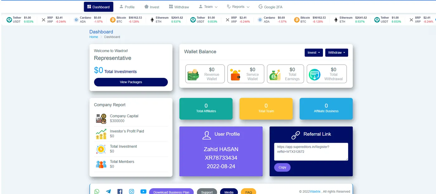 Waxtrix — Affiliate & Referral Income Platform, screen 3
